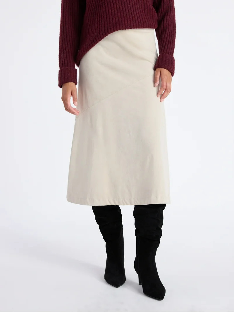 Time and Tru Women's Faux Suede Midi Skirt, 31" Length, Sizes 0-18 - Walmart.com | Walmart (US)