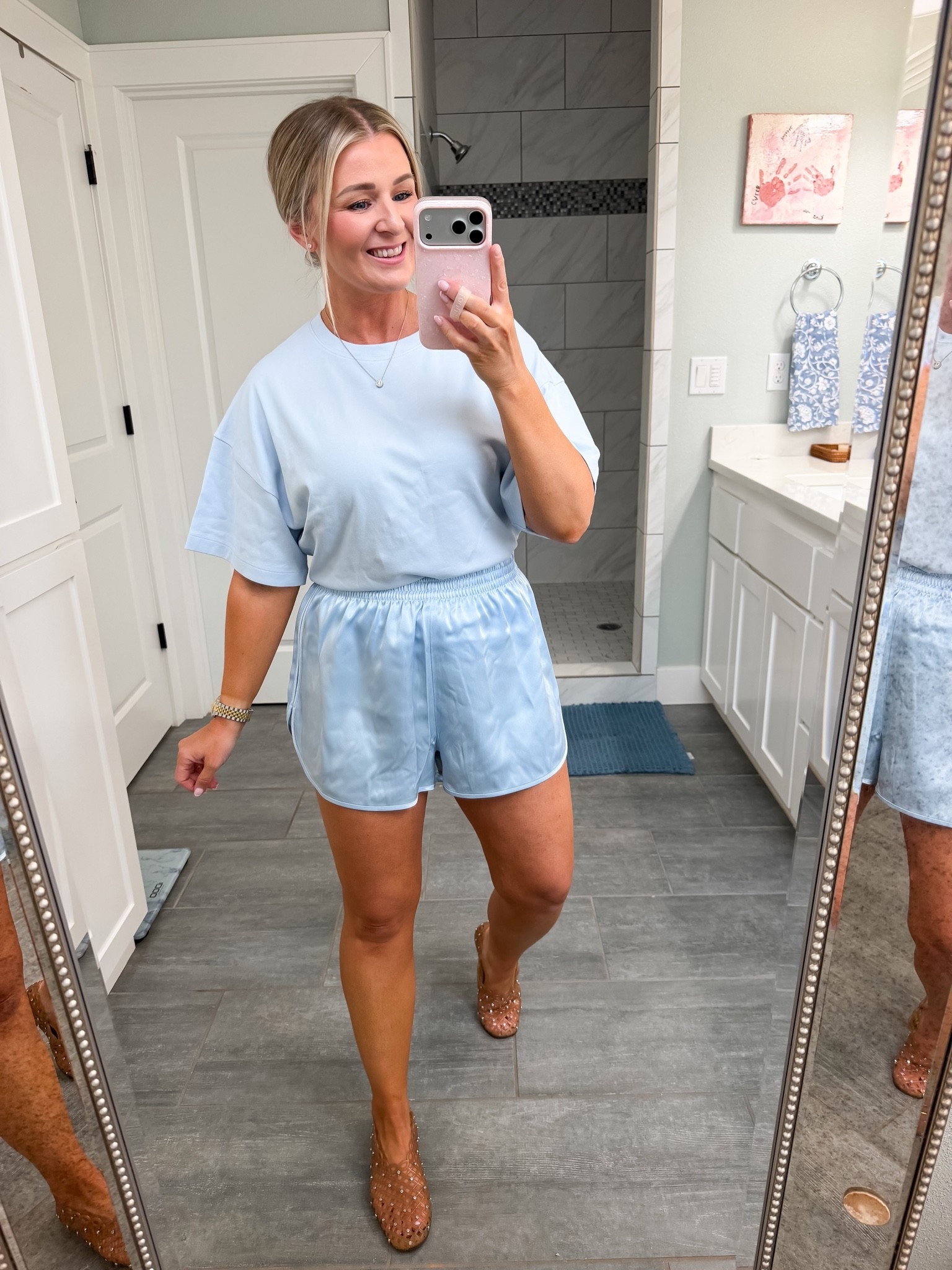 Satin pull on shorts. What do you think? I love the color but I’m undecided 

Wearing a medium in both

#LTKPetite #LTKOver40 #LTKootd