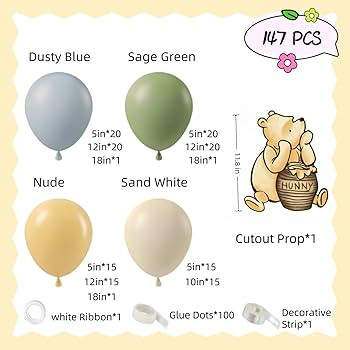 Classic Winnie Cutouts and Green Balloons Arch Kit Set Pastel Balloons for Pooh Baby Shower Decor... | Amazon (US)