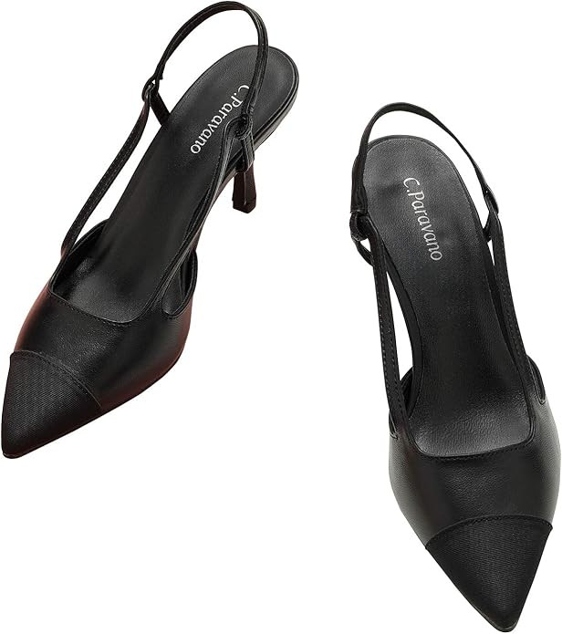 C.Paravano Women's Slingback | Leather Slingback Flats | Pointed Toe Slingback Pumps | Comfort He... | Amazon (US)
