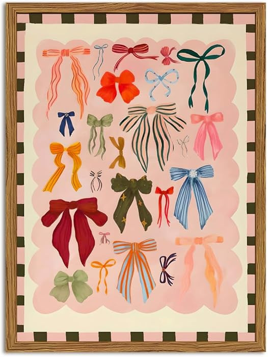 Framed Pink Wall Art, Coquette Colorful Bow Pictures Wall Decor, Trendy Preppy Paintings Canvas P... | Amazon (US)