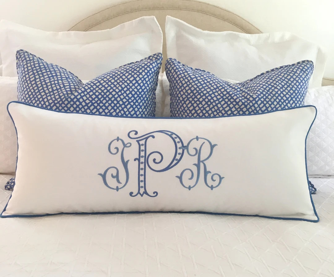 Monogrammed Lumbar Pillow Cover - Etsy | Etsy (US)