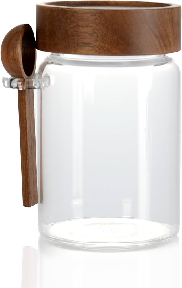 15 oz/450 ml Glass Storage Canister with Airtight Wooden Lid, Clear Small Decorative Container Ja... | Amazon (US)