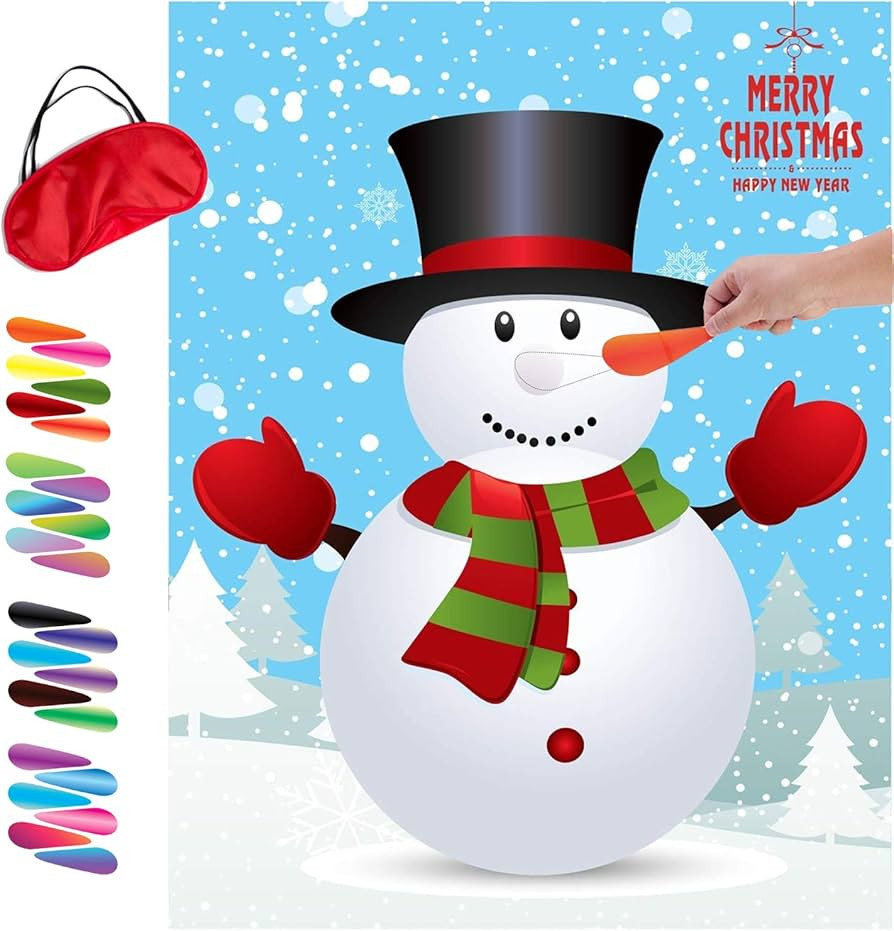 MISS FANTASY Christmas Games for Kids Party Pin Nose on Snowman Christmas Party Decorations Chris... | Amazon (US)