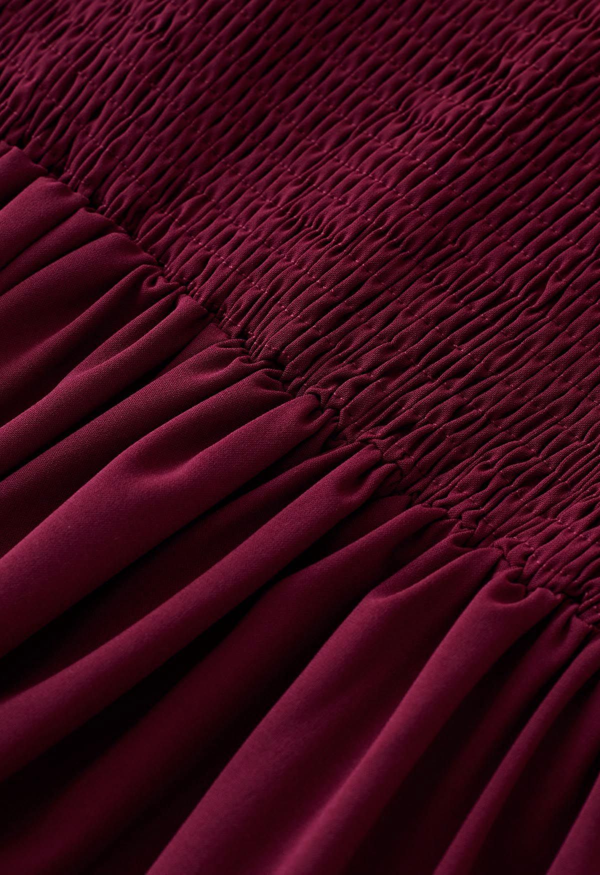 Ruffle Hem Tie-Shoulder Cami Dress in Burgundy | Chicwish