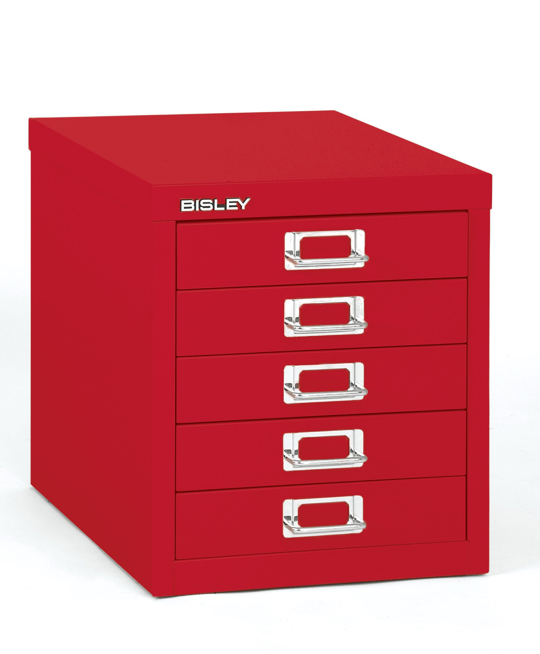 Bisley 5-Drawer Steel MultiDrawer Cabinet - Cardinal Red, Chrome Pull Handles with Label Holders,... | Amazon (US)