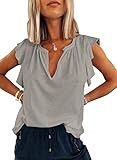 Dokotoo Women's Casual V Neck Ruffle Sleeve Summer Tank Tops Shirts | Amazon (US)