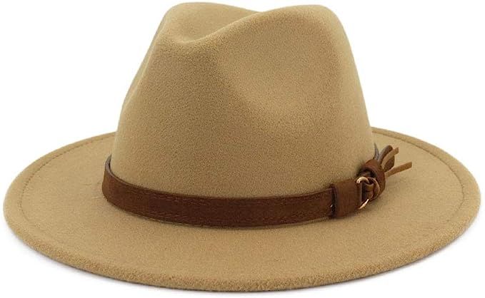 Lisianthus Men & Women Vintage Wide Brim Fedora Hat with Belt Buckle | Amazon (US)