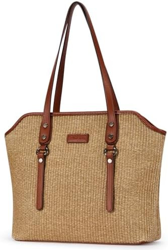 Tote Bag for Women,Large Capacity Straw&Vegan Leather Tote Purses for Women,Shoulder Bags For Dai... | Amazon (US)