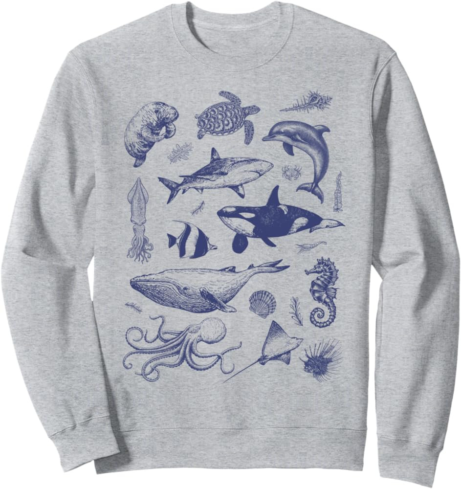Ocean Wildlife Vintage Shark Turtle Octopus Graphic Tees Sweatshirt | Amazon (US)