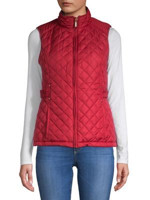 Weatherproof - Faux Fur Lined Tabbed Quilt Vest | Lord & Taylor