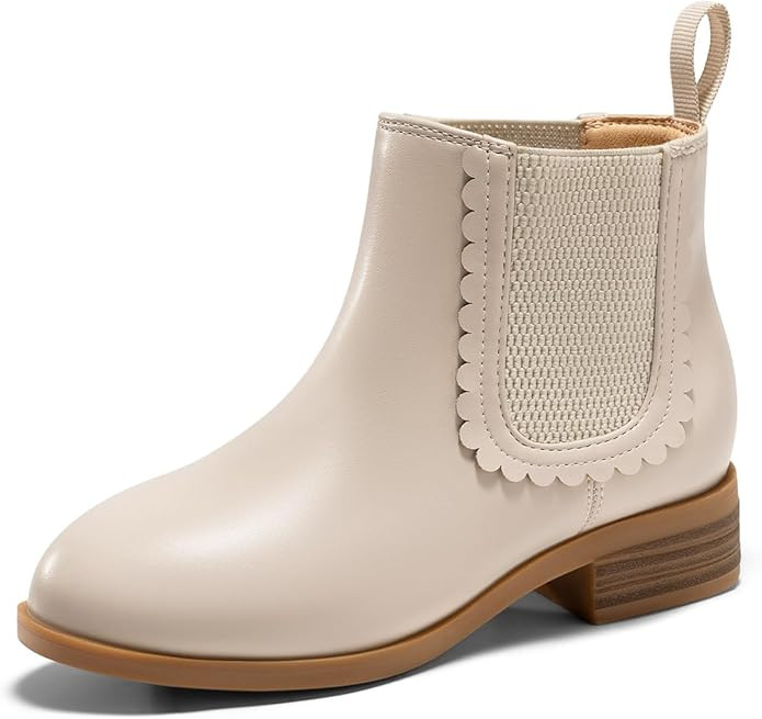 Coutgo Girls Chelsea Ankle Boots Kids Slip On Chunky Low Heel Elastic Fall Winter Booties Shoes | Amazon (US)