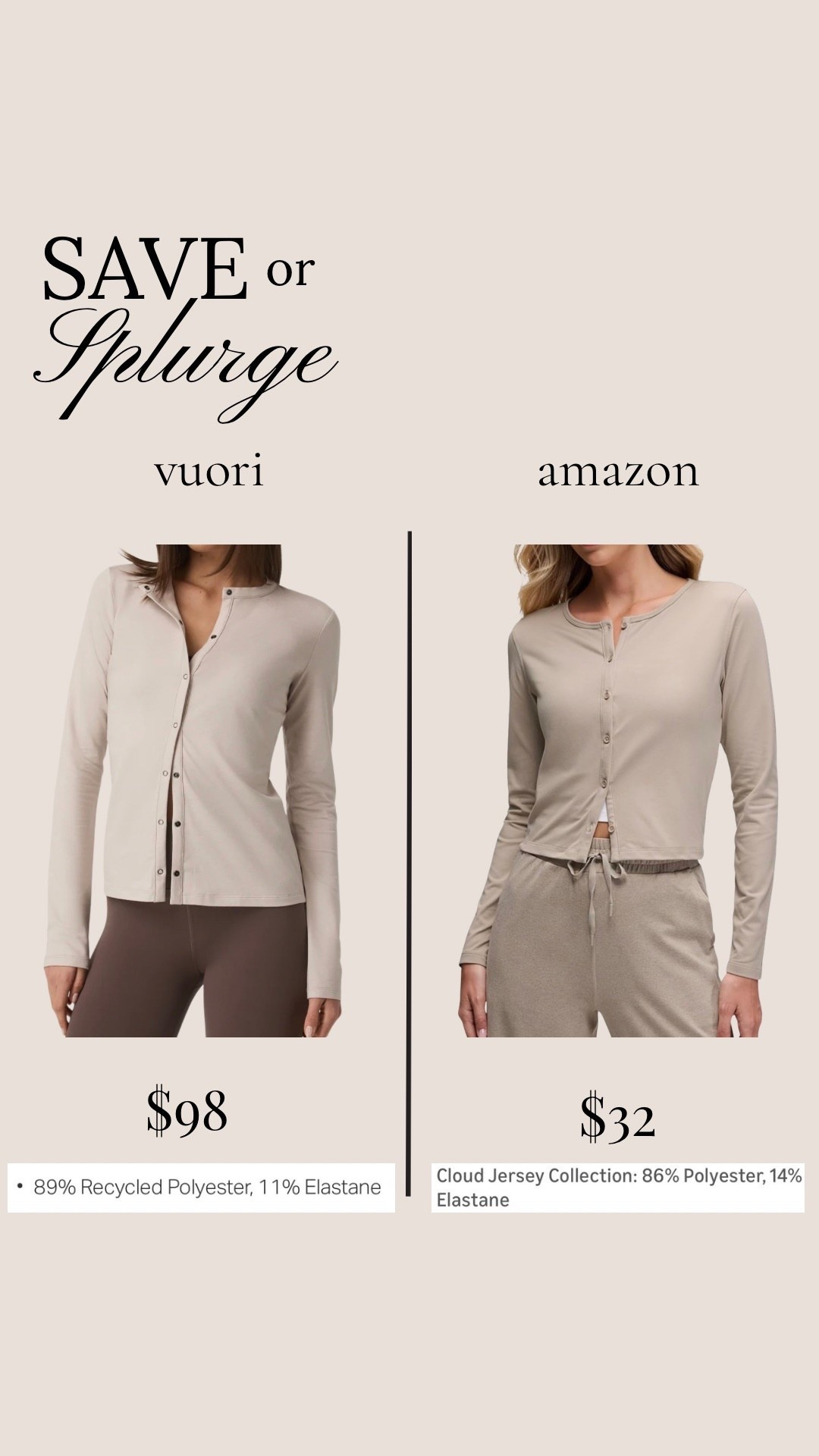 Amazon vs Vuori halo cardigan 