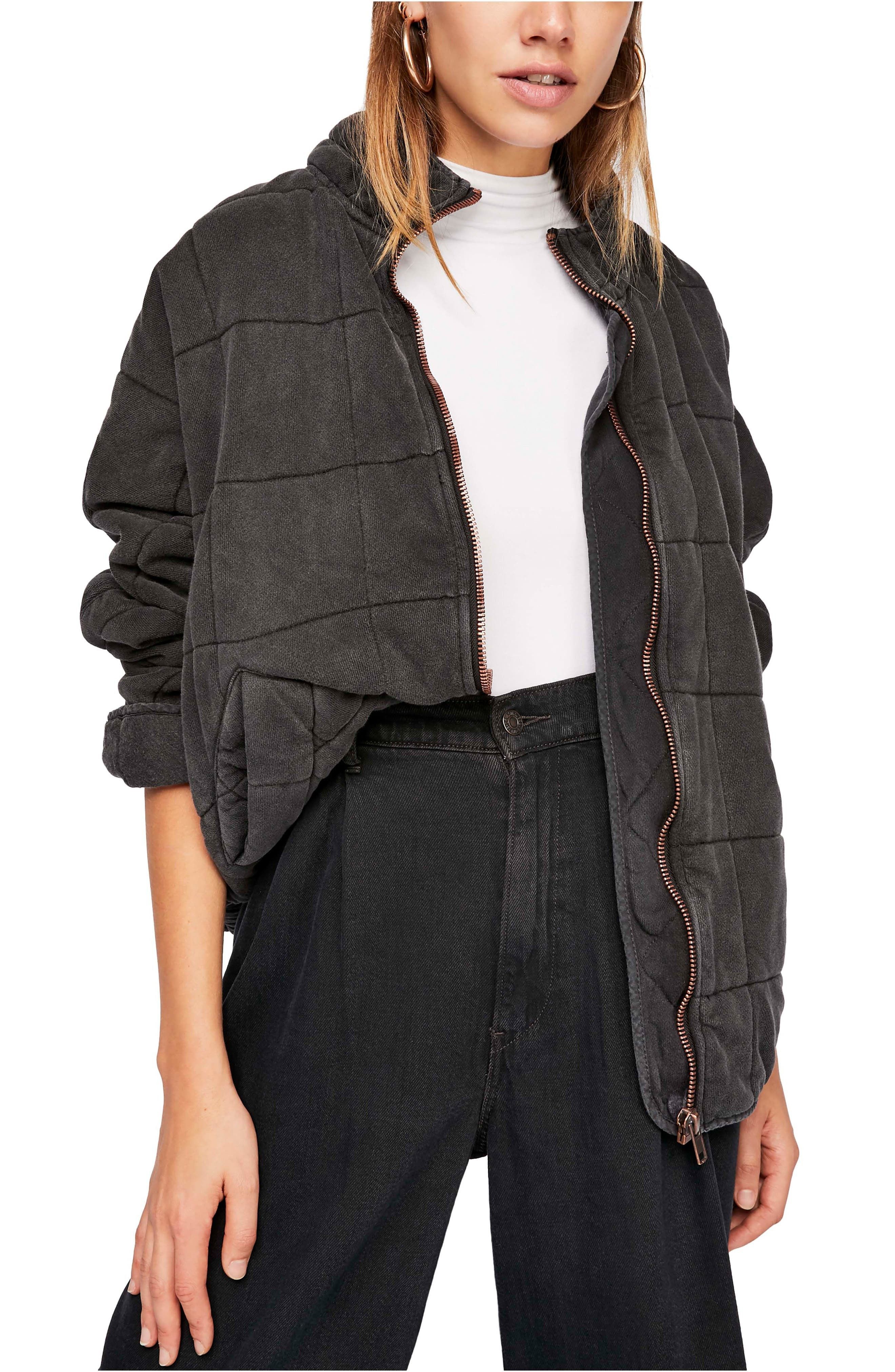 Free People Dolman Sleeve Quilted Jacket in Black at Nordstrom, Size Large | Nordstrom