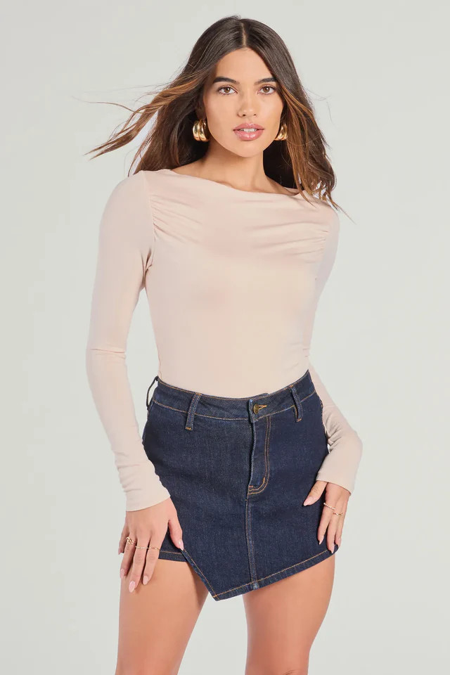 Cute Basic Boat Neck Long Sleeve Crop Top | Windsor Stores