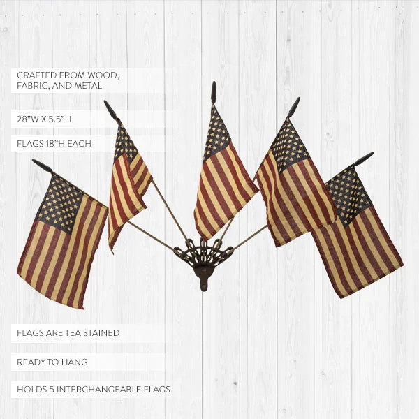 AMERICAN TEA STAINED FLAGS WITH BRACKET | Decor Steals