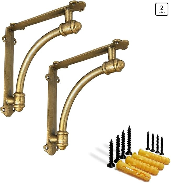 NACH Decorative Shelf Brackets, 2 Pack of 7 x 1.5 x 7 inch Gold Brackets - Cast Iron Shelf Bracke... | Amazon (US)