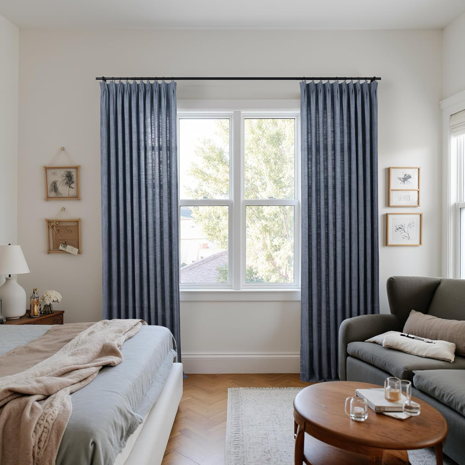 ChadMade Pinch Pleat Heavyweight Privacy Drape Herringbone Pattern Curtain 96 Inches Long, Jacqua... | Amazon (US)