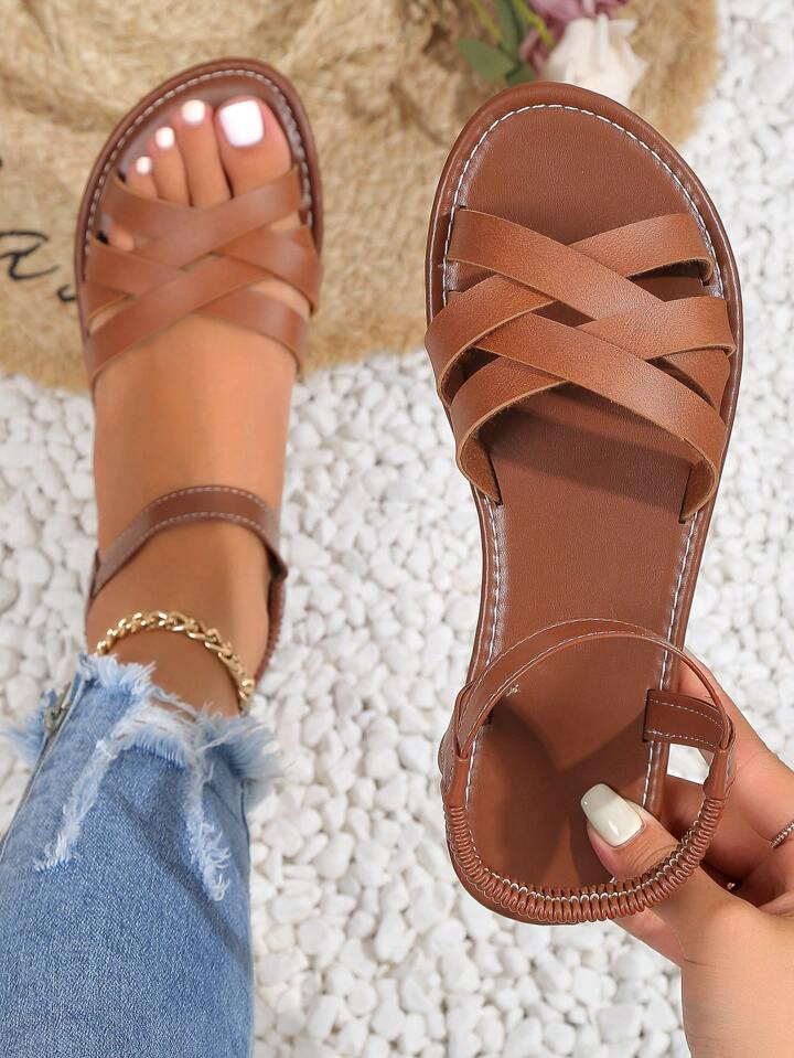 Women Criss Cross Slingback Sandals, Elegant Summer Flat Sandals | SHEIN