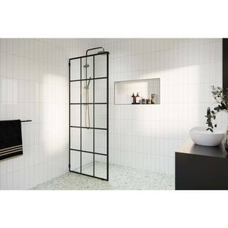 French Monture Noir 32 in. W x 78 in. H Fixed Single Panel Frameless Shower Door in Matte Black w... | The Home Depot