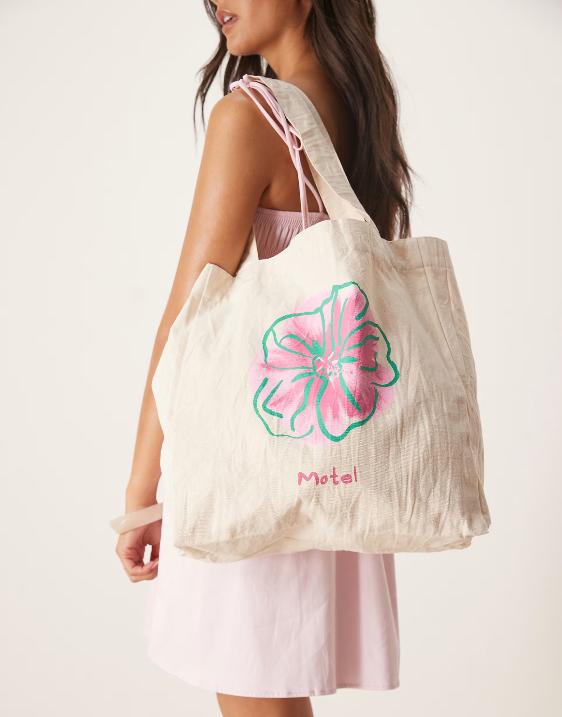 Motel barbara hibiscus print canvas beach bag in ecru | ASOS | ASOS (Global)