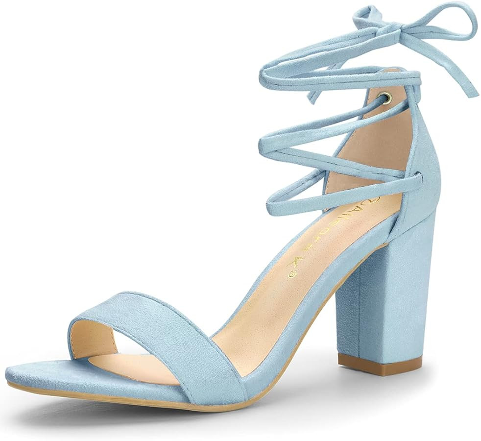 Allegra K Women's Tie Up Strappy Heels Chunky High Heels Sandal | Amazon (US)