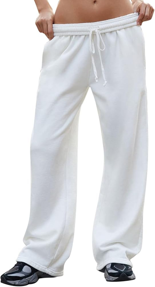 Women's Wide Leg Sweatpants High Waisted Baggy Interior Drawstring Sweatpants Straight Leg Sweat ... | Amazon (US)