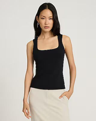 Body Contour Stretch Cotton Square Neck Tank | Express