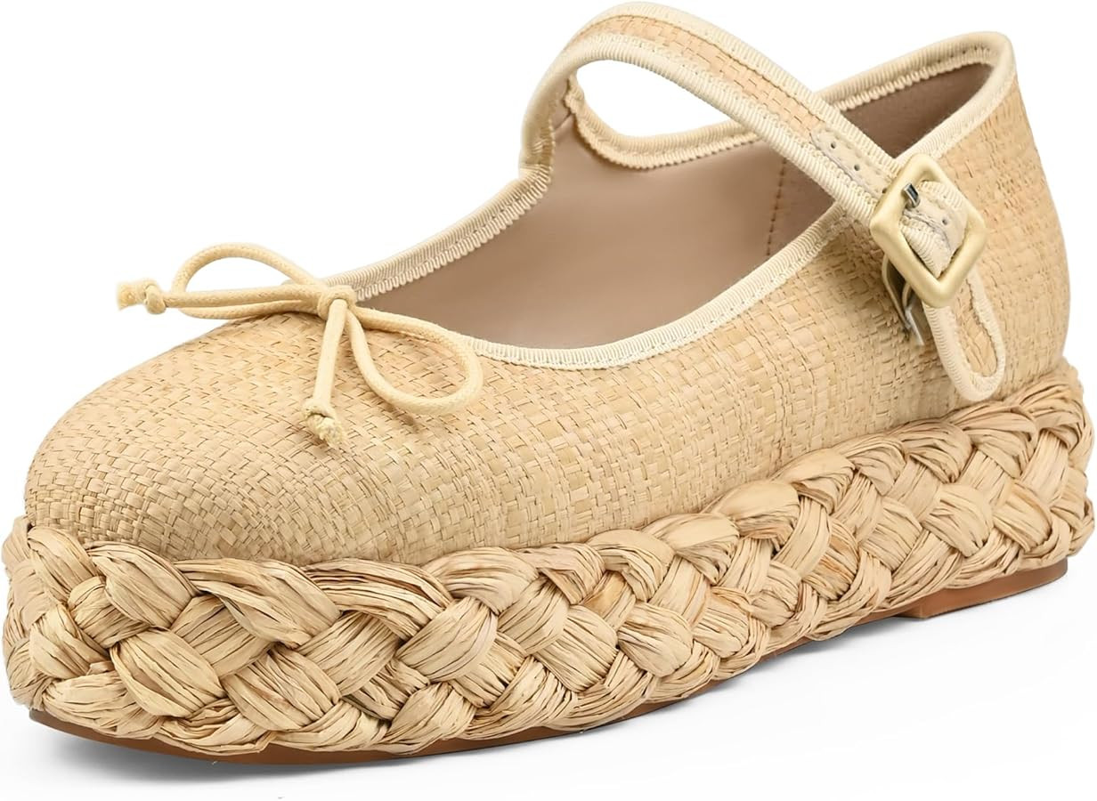 Raffia Platform Sandals Women Woven Straw Platform Mary Jane Shoes for Women Comfortable Beach Es... | Amazon (US)