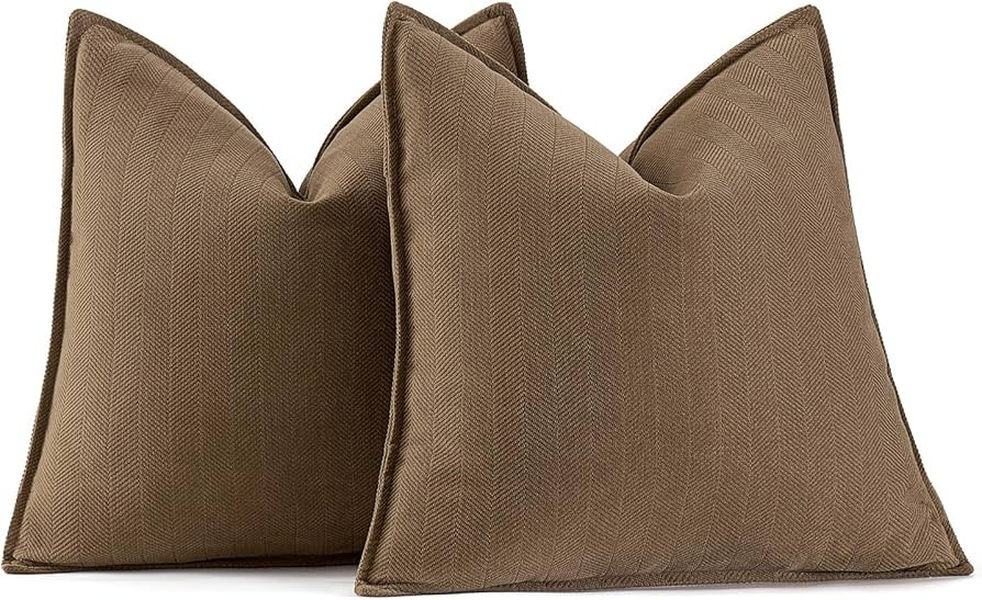 MIULEE Pack of 2 Dark Brwon Decorative Pillow Covers 22x22 Inch Soft Chenille Luxurious Couch Thr... | Amazon (US)