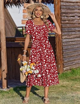 Zeagoo Summer Dresses for Women Flowy Casual Midi Dress Short Sleeve Tiered Dress Beach Vacation ... | Amazon (US)