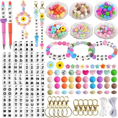 239 Pack Silicone Letter Beads Bulk, Round Rubber Bead Braceket Kits for Diy Keychain Making, Pens, Necklace Decorations | Walmart (US)