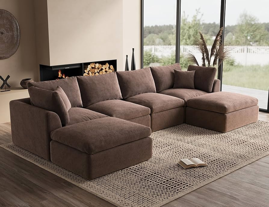 Oversized Cloud Sectional Couches for Living Room, Boneless U Shaped Couch with Ottoman, 4 Seater... | Amazon (US)