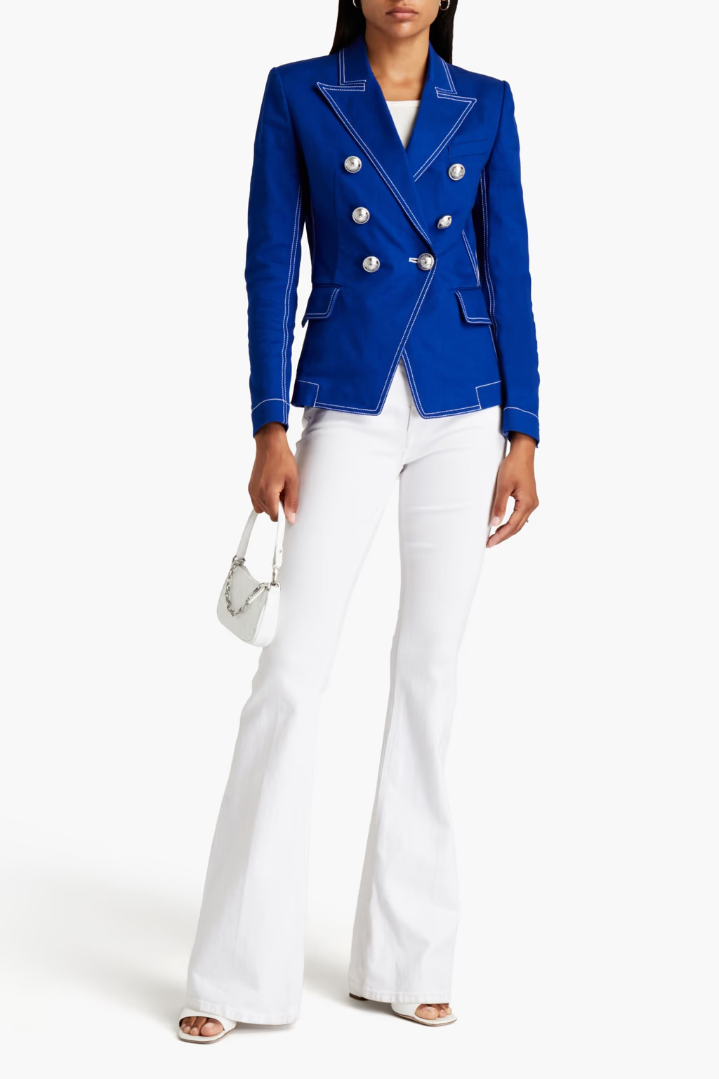 Double-breasted button-embellished denim blazer | The Outnet (US and CA)