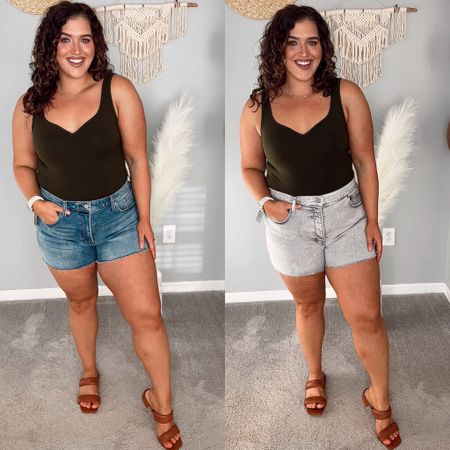 Midsize curvy jean shorts on Amazon! 
Left shorts: 32
Right shorts: 33 
Bodysuit: XL 
Bodysuit, denim shorts, sandals, summer outfits, spring style 
Linking other Lucky Brand shorts as well! 
#midsizeoutfits #shorts #jeanshorts #denimshorts #affordablefashion #bodysuit #sandals #luckybrand #curvydenim #styleinspo #ootd #casualoutfits 

#LTKcurves #LTKSeasonal #LTKstyletip