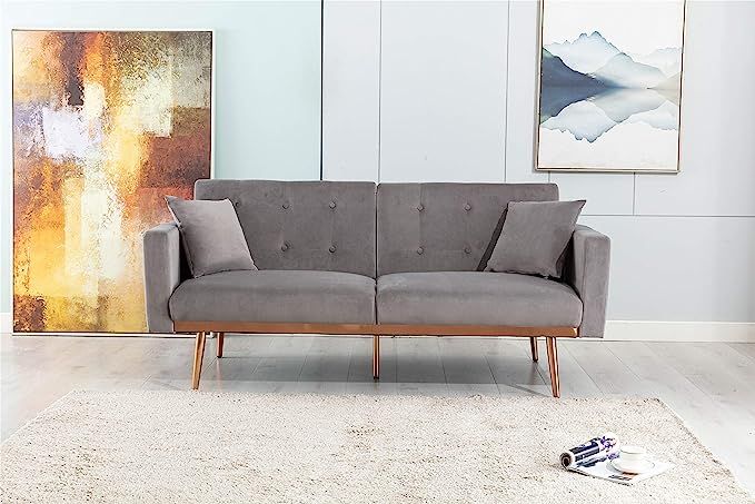 Convertible Futon Sofa Bed GoTen GSB01 (2020) Modern Velvet Sectional Sleeper Sofa Bed Loveseat C... | Amazon (US)