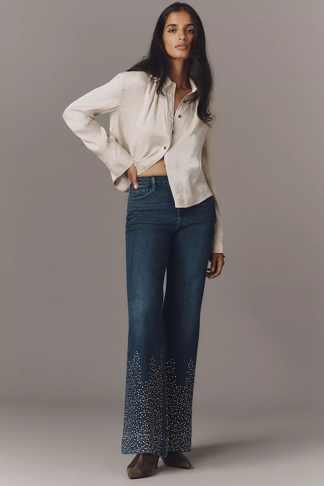 Pilcro Retro Studded Low-Rise Flare Jeans | Anthropologie (UK)