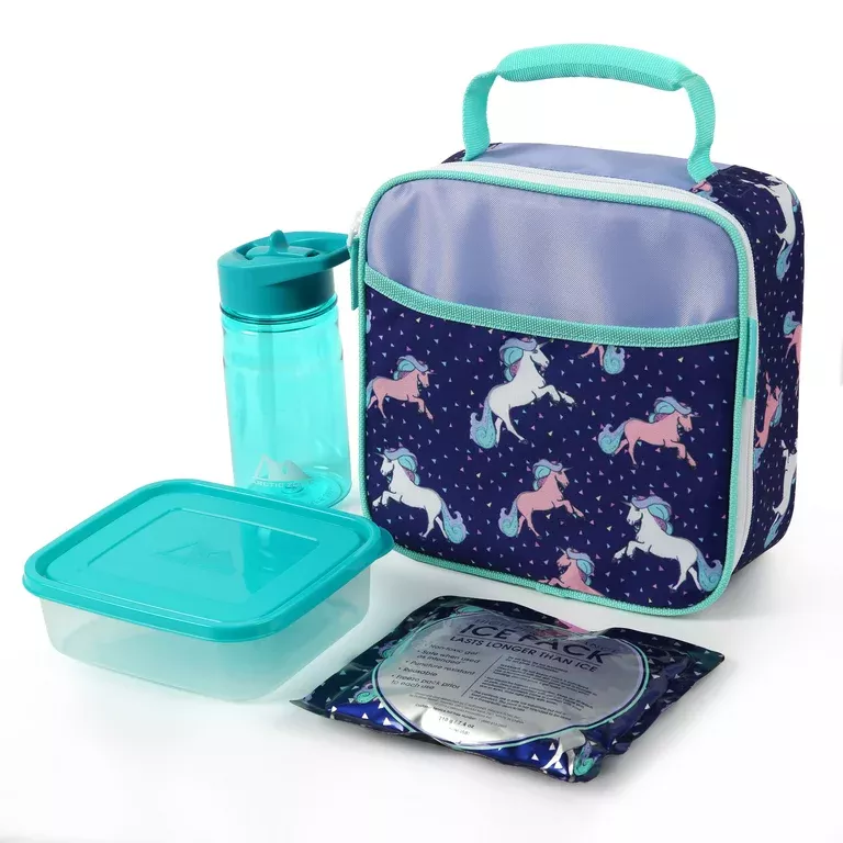 Arctic Zone Upright Reusable Lunch Box Combo with Accessories, Unicorn 