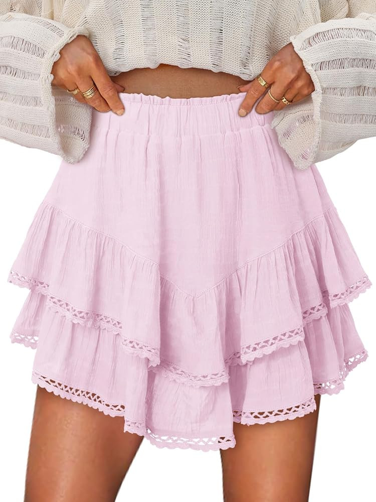 onlypuff Flowy Shorts for Women Ruffle Skorts Mini Skirts High Waisted Teen Gilrs Tennis Skort Su... | Amazon (US)