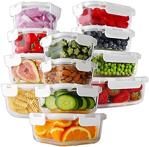 FineDine 24-Piece Superior Glass Food Storage Containers Set - Newly Innovated Hinged Locking lids - | Amazon (US)