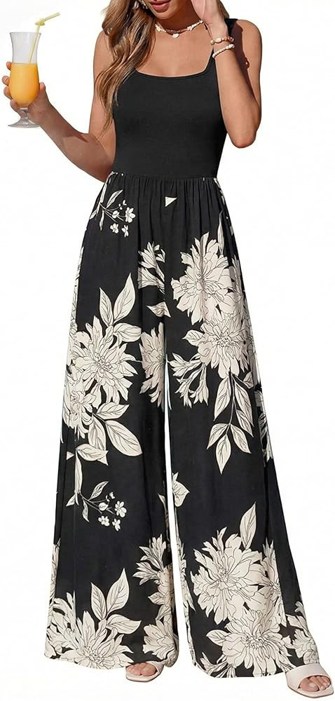 KIRUNDO Rompers for Women Spring Summer Outfits Resort Wear One Piece Scoop Neck Tank Boho Floral... | Amazon (US)