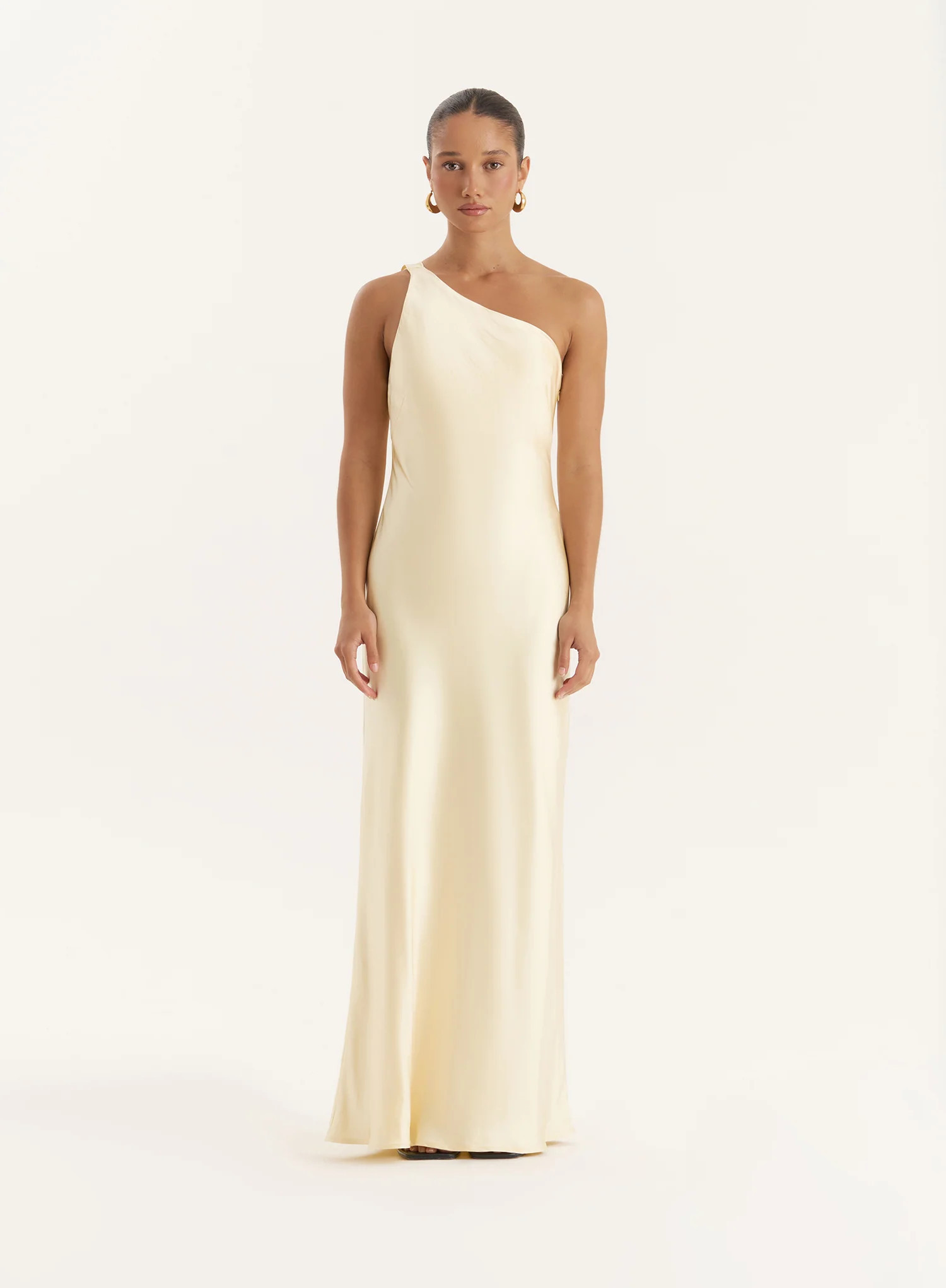 Lemon Satin One Shoulder Maxi Dress- Ellen | 4th & Reckless