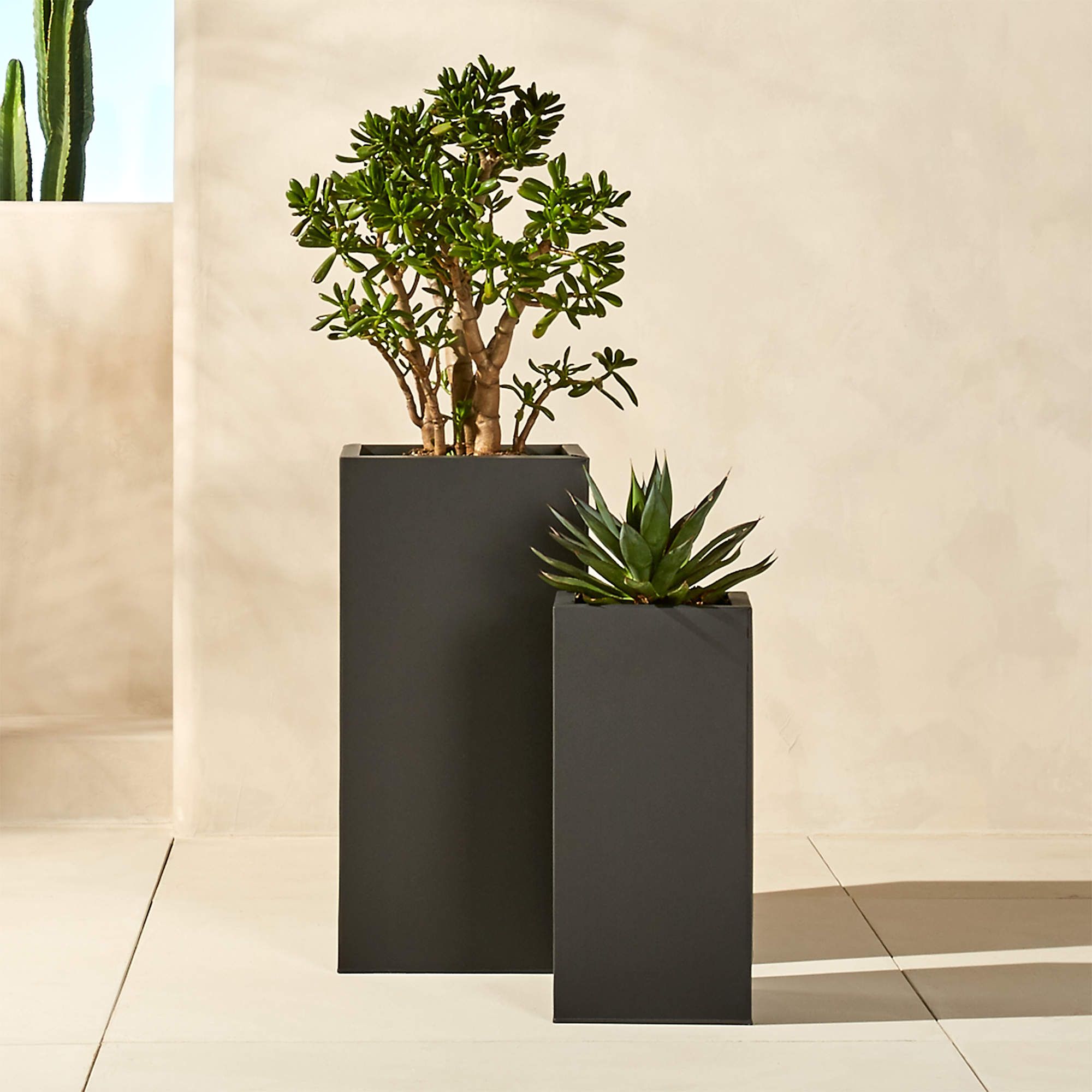 Blox 24" Tall Galvanized Charcoal Modern Indoor/Outdoor Planter + Reviews | CB2 | CB2
