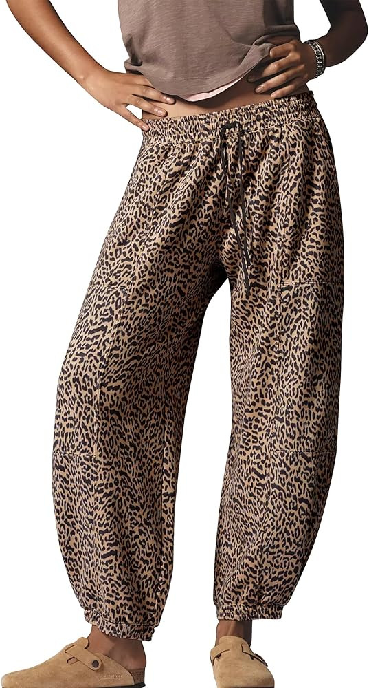 Ziesexy Leopard Pants Women Barrel Sweatpants Casual Baggy Cheetah Print Lounge Pants Drawstring ... | Amazon (US)