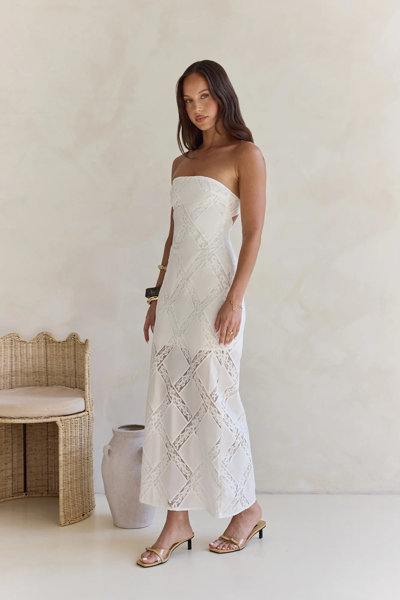 Ocean Air Oasis Strapless Maxi Dress White | Fortunate One