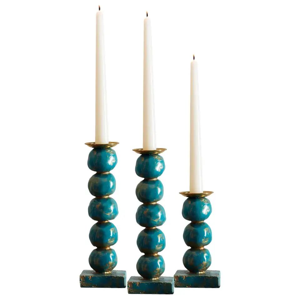 Set of Contemporary Turquoise European Sculptural Candlesticks by Margit Wittig | 1stDibs