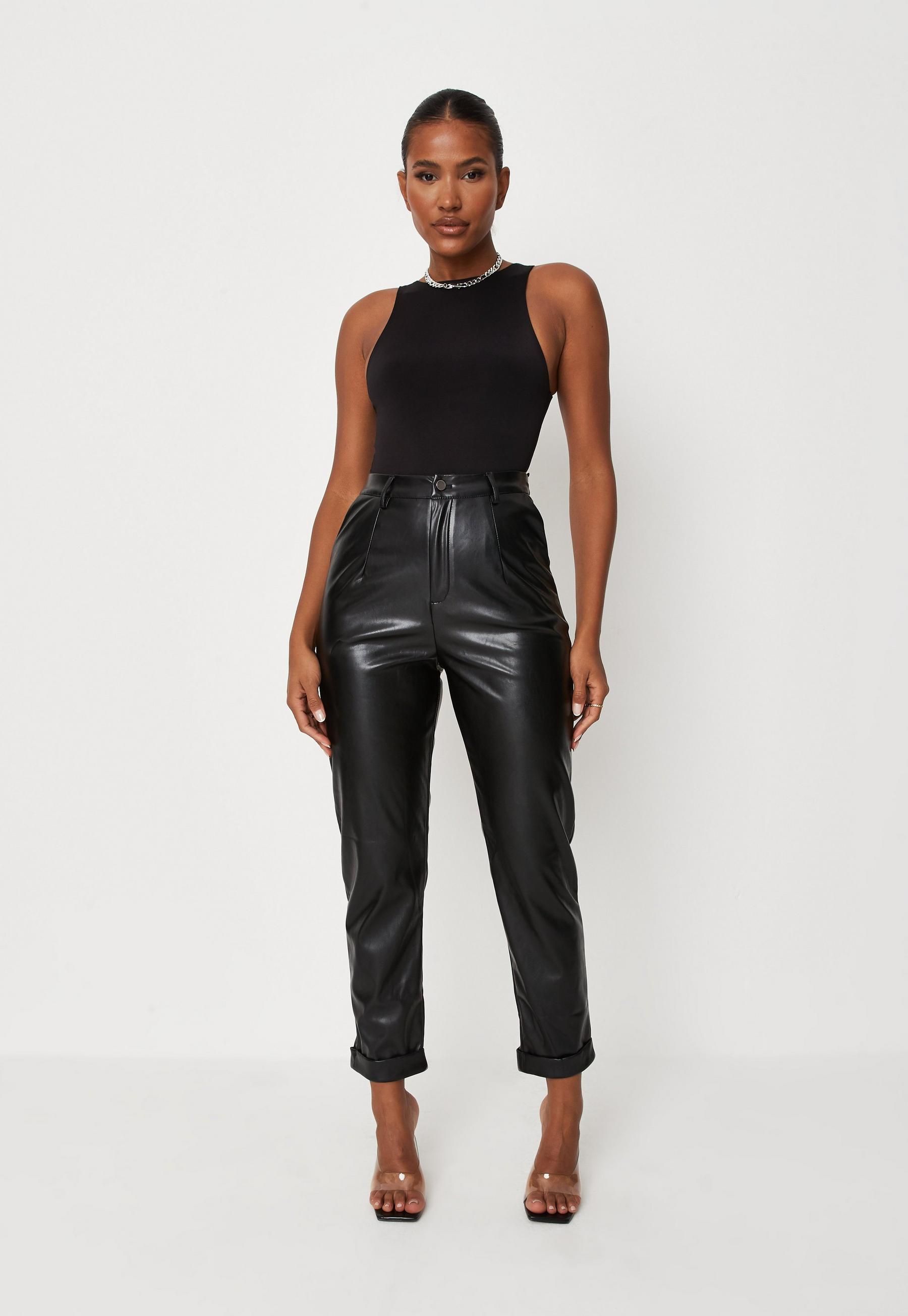 Missguided - Tall Black Faux Leather Turn Up Cigarette Pants | Missguided (US & CA)