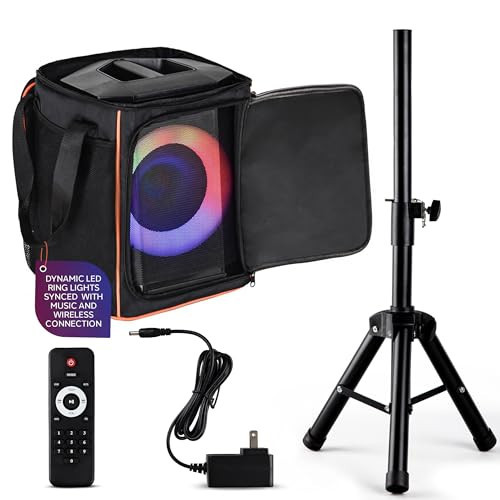 Pyle Portable Bluetooth Speaker with 8" Inch Woofer, TWS, Mic Input, USB/SD/FM Radio, Colorful Ring Lights, 120 W Rechargeable Battery, Tripod Stand & Speaker Bag, Hi-Fi Sound, Outdoor/Indoor Use | Amazon (US)