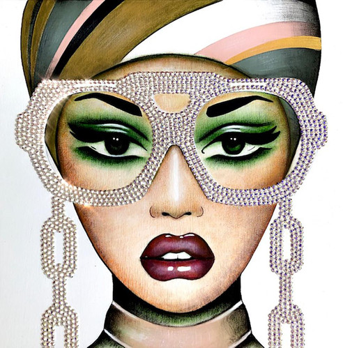 Choker + Chain_Anja Van Herle_Acrylic/Swarovski Crystals on Panel_Figurative