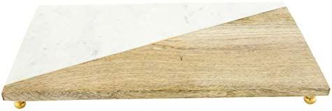 Creative Co-Op DF2367 Mango Wood & Marble Cutting Board/Serving Brass Feet Pedestal Tray, White | Amazon (US)